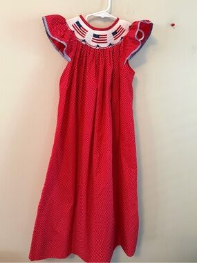 Classic Whimsy Red Smocked American Flag Dress